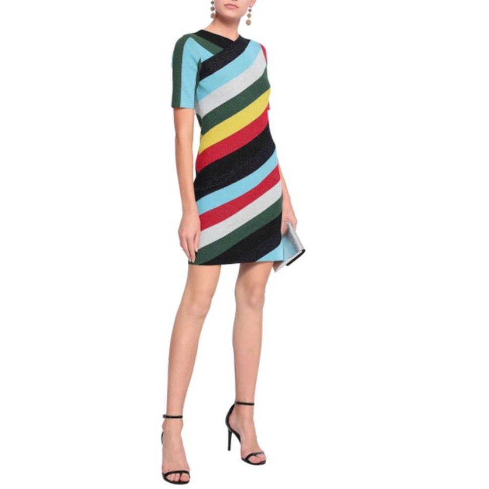 Diane von Furstenberg Multicolor New with Tag Metallic Striped Stretch-knit Mini